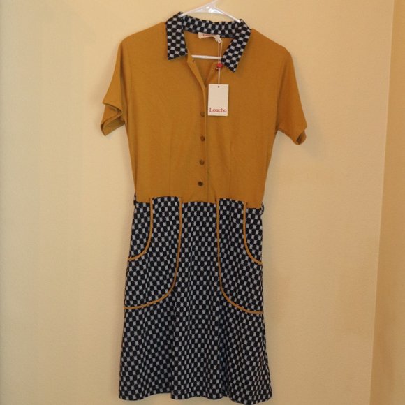 Louche London Dresses & Skirts - Louche London NWT Raina Vintage Style Dress Mustard and Navy